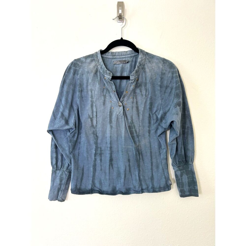Prana Shirt Women's S blue tie die long‎ sleeved hiking hippie outdoors top